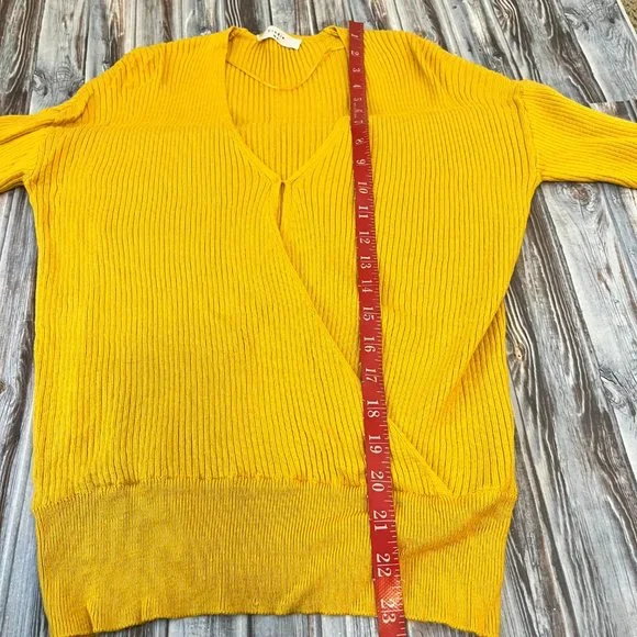 Nordstrom Elodie Mustard Yellow Ribbed Faux Wrap Sweater Small - Picture 9 of 10